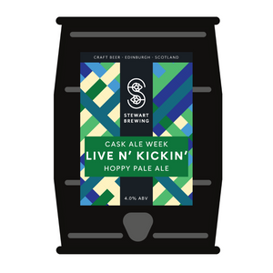 Stewart Brewing hoppy pale ale packaging with geometric design and text.