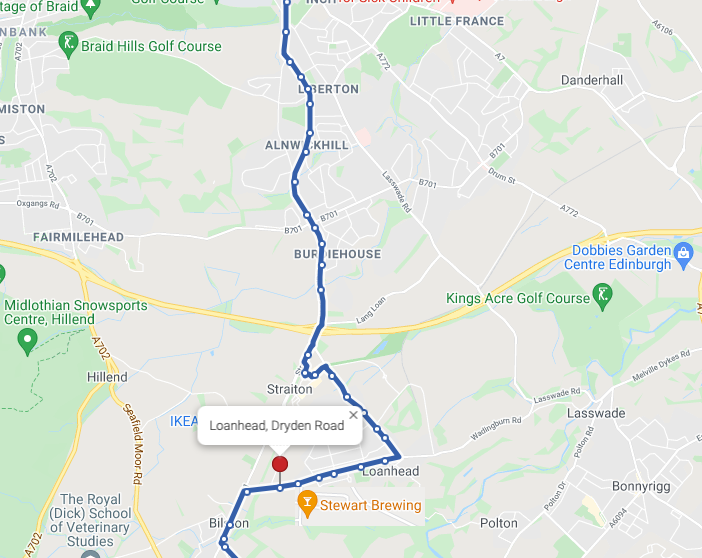Lothian Buses number 37 route to Stewart Brewing from Edinburgh