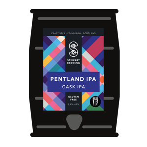 Stewart Brewing Pentland IPA Cask IPA packaging on a black background